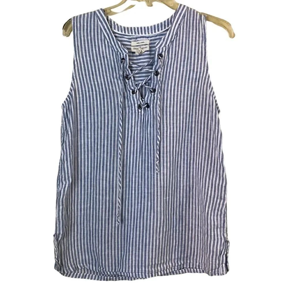 Christian Siriano Linen Striped Sleeveless Tunic Blouse Size Medium